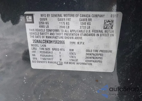 2017 Chevrolet Equinox Lt from USA, damaged, VIN 2GNALCEK0H1562866